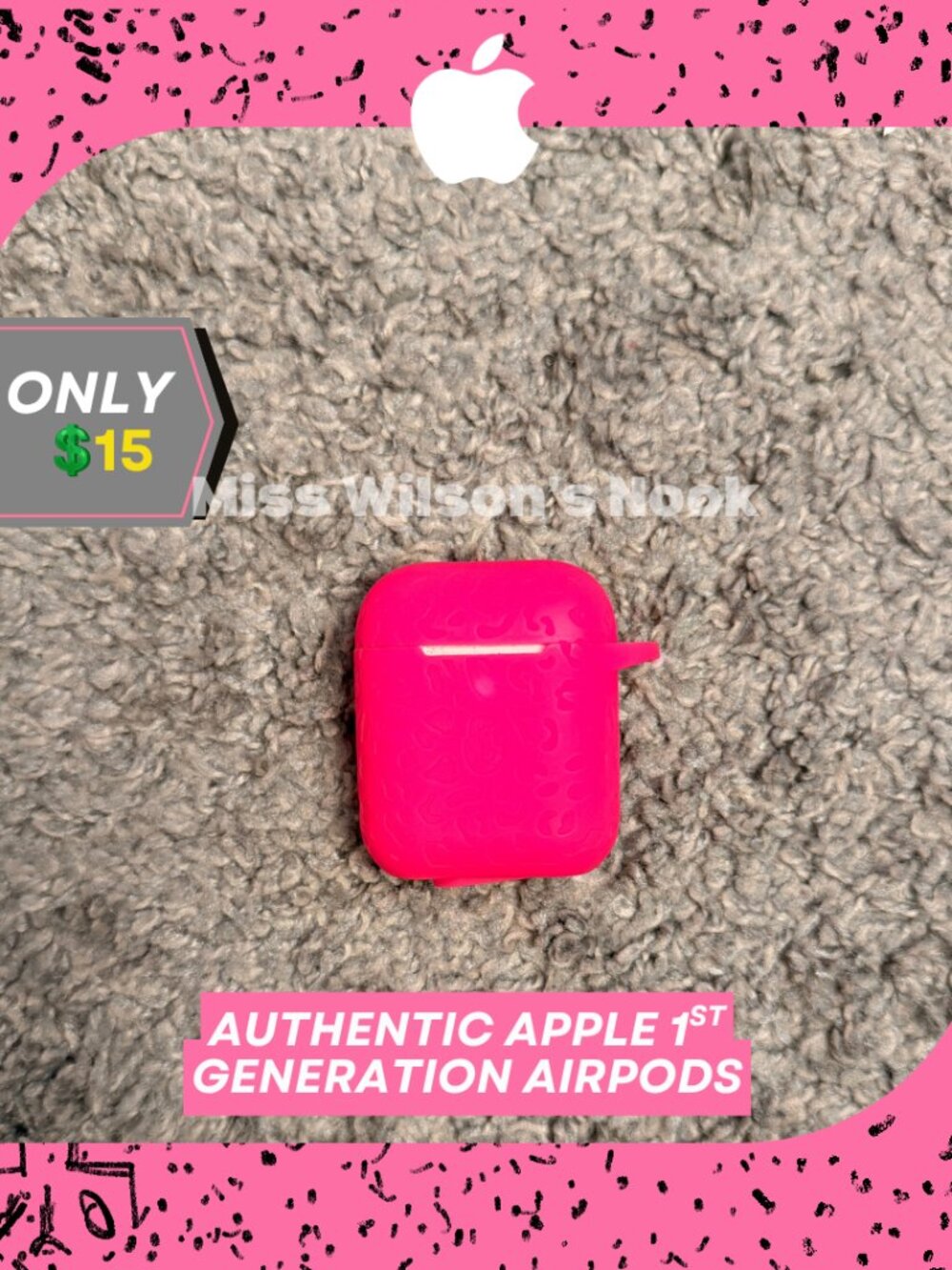 Authentic Apple AirPods 1st Generation with Pink Silicone Protective Case